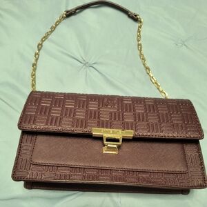 Anne Klein Embossed Brown Clutch with Gold Accent